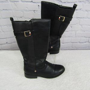 Tommy Hilfiger Black Faux Leather Side Zip Riding Boots Women's Size 5